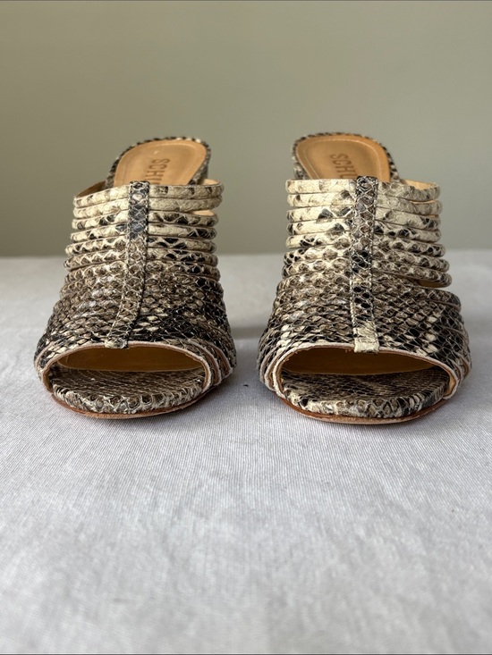 SCHUTZ Snakeskin Strappy Open-Toe Heels in Neutral Brown Laura animal print main image 7